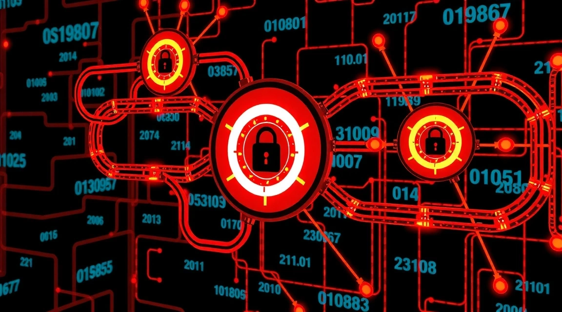 Abstrakte Darstellung von Datenflüssen und Verbindungen, die Sicherheit und Kontrolle symbolisieren, mit verschlüsselten Datenpaketen.